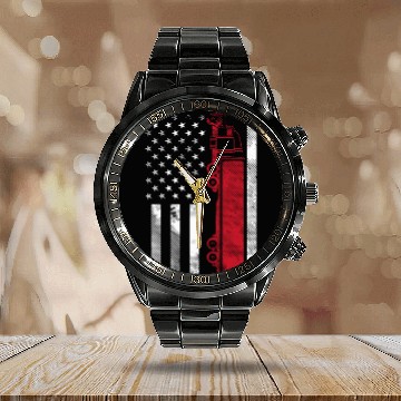 Discover US American Flag Semi Truck Driver 18 Wheeler Calendar Steel Band Watch