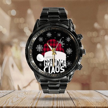 Discover Womens Grandma Claus Christmas Buffalo Plaid Calendar Steel Band Watch