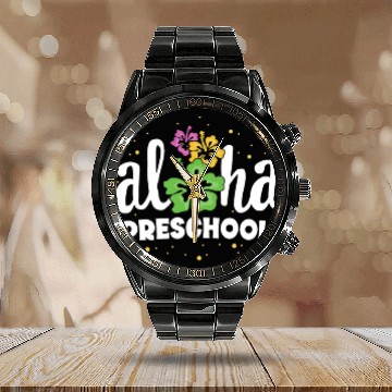 Discover Aloha Preschool Pre-K Teacher First Day Back to Calendar Steel Band Watch
