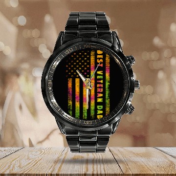 Discover Best Veteran Dad Ever Calendar Steel Band Watch