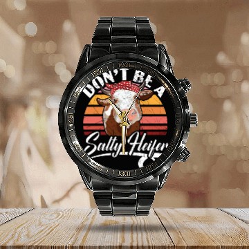 Discover Don't Be A Salty Heifer Cow Whisperer Cow Farming Calendar Steel Band Watch