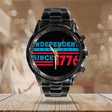 Discover Independent Since 1776 - 4th of July American Flag Calendar Steel Band Watch