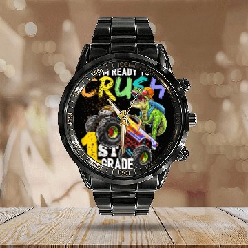 Discover 1st Grade Dinosaur Monster Truck Back To School Calendar Steel Band Watch