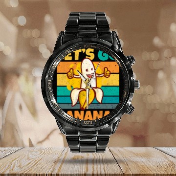 Discover Vintage Let's Bananas Funny Thumbs Banana Calendar Steel Band Watch