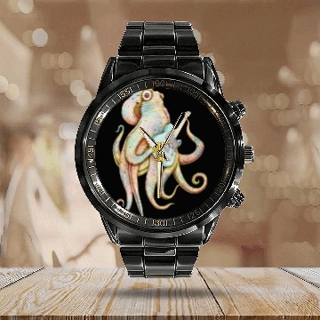 Discover POLAH the axe wielding Octopus on Aqua Calendar Steel Band Watch