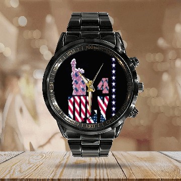 Discover Independence Since 1776 Fourth July Calendar Steel Band Watch