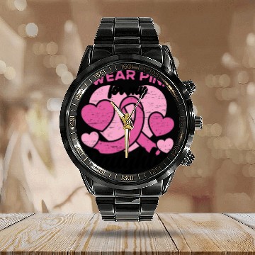 Discover I Wear Pink For My Daughter Breast Cancer Calendar Steel Band Watch