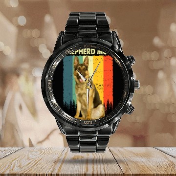 Discover Best German Shepherd Mom Dog Owner Pet Lover Retro Calendar Steel Band Watch