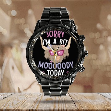 Discover I'm A Bit Moody Today Scottist Highland Cow Lover Calendar Steel Band Watch