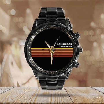 Discover Retro Hollywood California Vintage Vacation Calendar Steel Band Watch