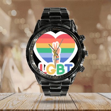 Discover Pride flag heart - Pride quote lgbt community Calendar Steel Band Watch