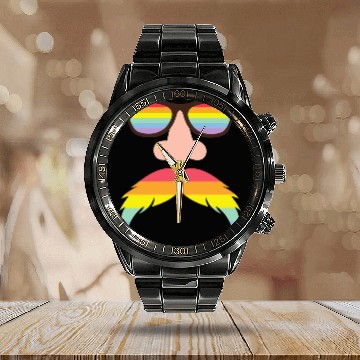 Discover Gay flag color - Pride quote lgbt community Calendar Steel Band Watch