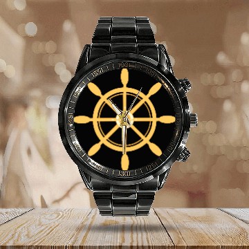 Discover Ship's Wheel, nautical star & cardinal directions Calendar Steel Band Watch