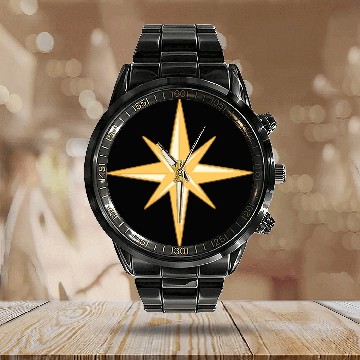 Discover Nautical star. Compass rose, cardinal directions Calendar Steel Band Watch