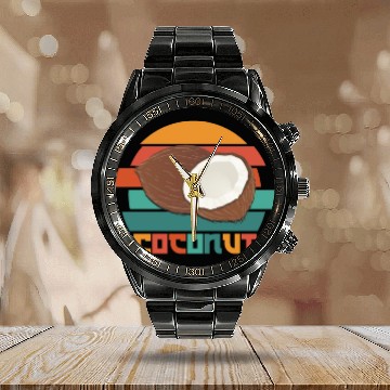 Discover Coconut Delicious Coconuts Calendar Steel Band Watch