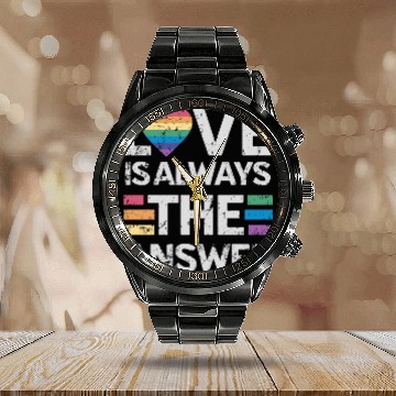 Discover Love is always the answer Rainbow Heart LGBTQ+ Calendar Steel Band Watch