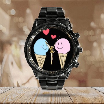 Discover love eat ice cream valentines day sweet Calendar Steel Band Watch