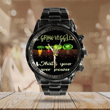 Discover Vegetable Gardener Gardening Pun Grow Veggies Calendar Steel Band Watch