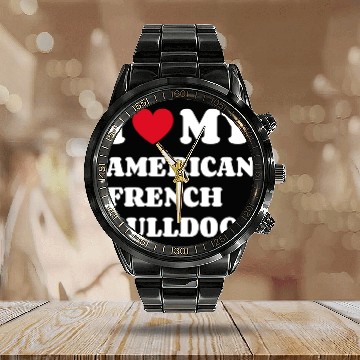Discover I Love My American French Bulldog Calendar Steel Band Watch