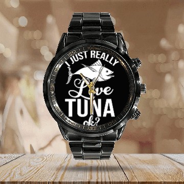 Discover Red Tuna Fish Bluefin Fishing Salad Calendar Steel Band Watch