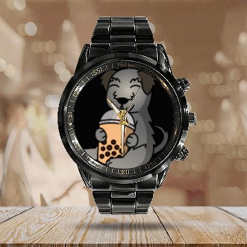 Discover Boba Bubble Tea Irish Wolfhound Calendar Steel Band Watch