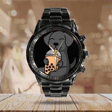 Discover Boba Bubble Tea Great Dane Calendar Steel Band Watch