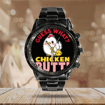 Discover Guess What Chicken Butt Chicken Rooster Farmer Calendar Steel Band Watch