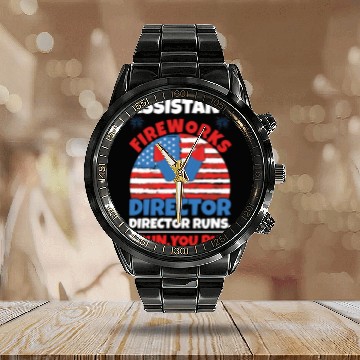 Discover America American Fireworks Director 4th Of July Calendar Steel Band Watch