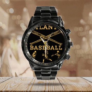 Discover Vintage Atlanta Baseball est 01 Calendar Steel Band Watch