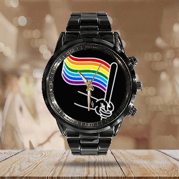 Discover LGBT pride rainbow heart Calendar Steel Band Watch