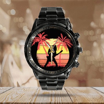 Discover Guitar Rock Girl Summer Sunset 80s Palm Calendar Steel Band Watch