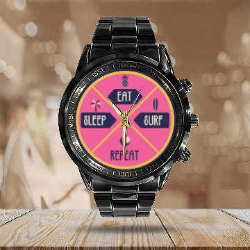 Discover Eat sleep surf Calendar Steel Band Watch