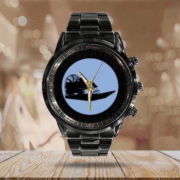 Discover Airboat Fanboat Airboating Planeboat Swamp boat Calendar Steel Band Watch