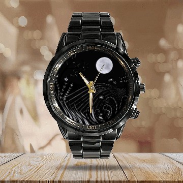 Discover Full moon landscape Calendar Steel Band Watch