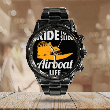 Discover Airboat Fanboat Airboating Swamp boat Race Ride Calendar Steel Band Watch