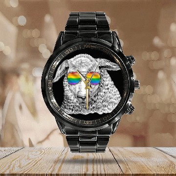 Discover Funny Sheep LGBT Rainbow Flag Gay Pride Calendar Steel Band Watch