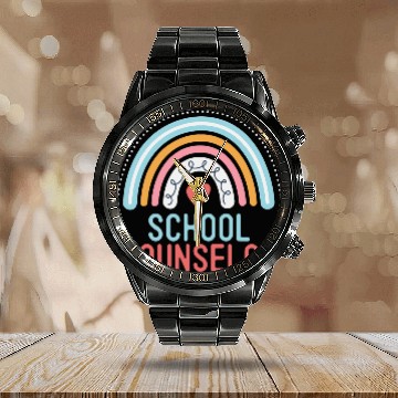 Discover Funny School Counselor Rainbow Appreciation Back Calendar Steel Band Watch