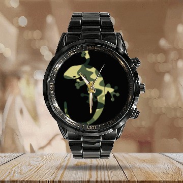Discover Green camouflage geico Calendar Steel Band Watch