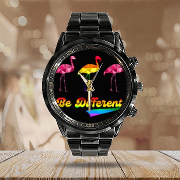 Discover Flamingo LGBTQ Rainbow Flag Gay Pride Month Calendar Steel Band Watch