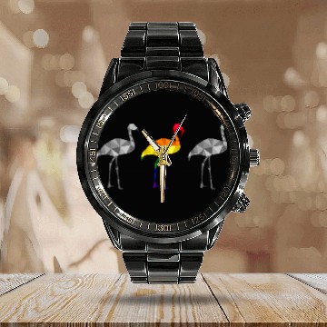 Discover Flamingo LGBTQ Gay Pride Rainbow Flag Different Calendar Steel Band Watch