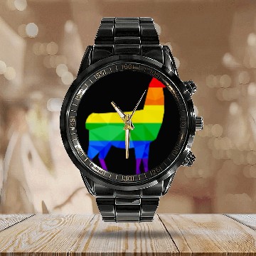 Discover Colorful Llama LGBTQ Gay Pride Rainbow Flag Alpaca Calendar Steel Band Watch