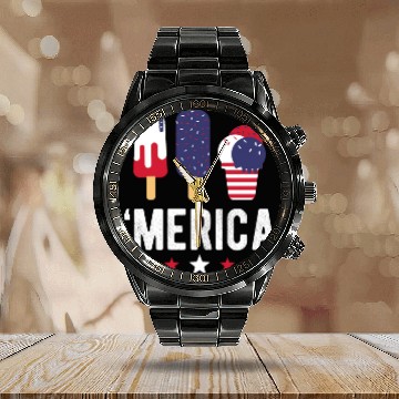 Discover American Ice Cream Lover Popsicles USA Calendar Steel Band Watch