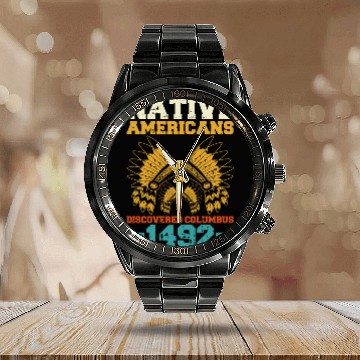 Discover Anti Columbus Day Calendar Steel Band Watch