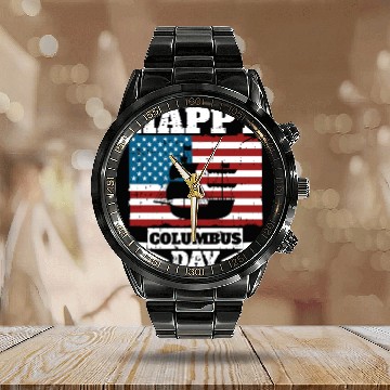 Discover Columbus Day Italian Pride Calendar Steel Band Watch