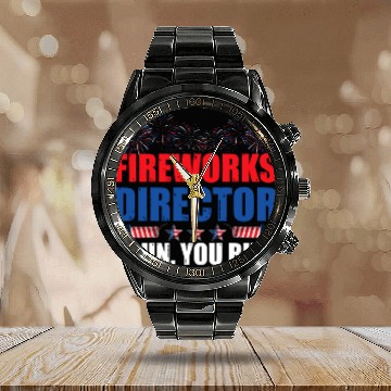 Discover Fireworks Director I Run You Run America Flag Calendar Steel Band Watch