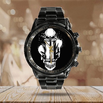 Discover Bullets and Skull Roses Aesthetic Dripping Pattern Calendar Steel Band Watch