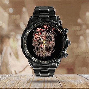 Discover Bullets and Skull Roses Aesthetic Dripping Pattern Calendar Steel Band Watch