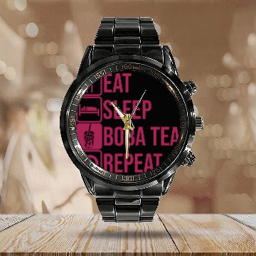 Discover Daily Repeat Boba Tea Calendar Steel Band Watch