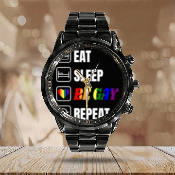 Discover LGBT Eat Sleep Be Gay Repeat Rainbow Gay Pride Calendar Steel Band Watch