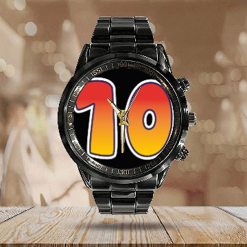 Discover Number 10 Red - Orange Design Calendar Steel Band Watch